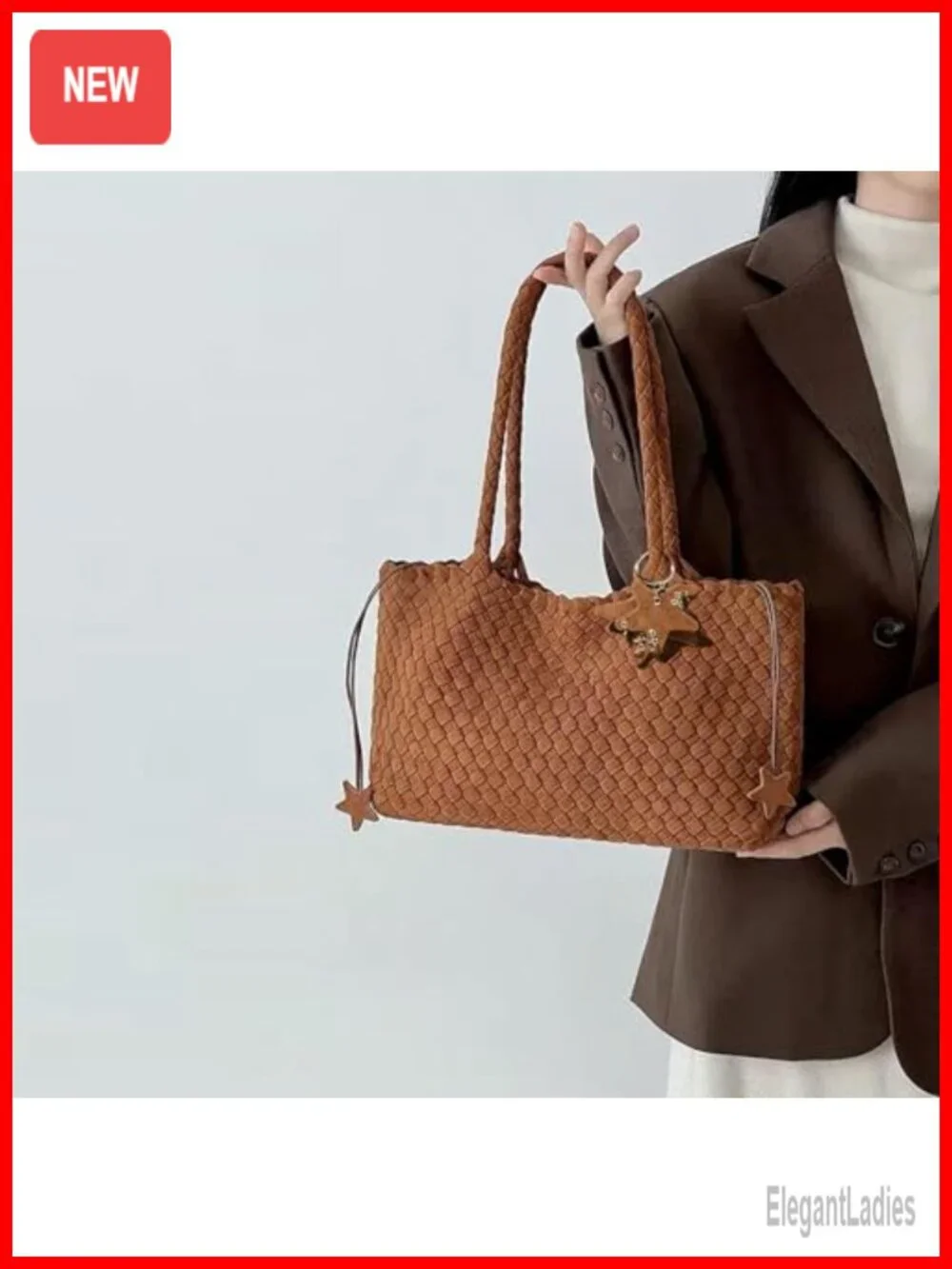 Woven Vegan Leather Hobo Tote Bag with Shoulder Strap - 3-in-1 Handbag